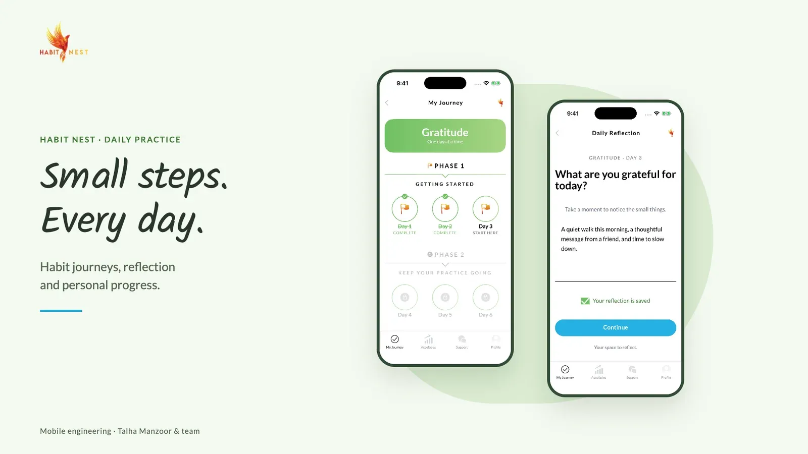 الرحلة اليومية والتأمل المحفوظ في Habit Nest من عمل الفريق على تطبيق الجوال.